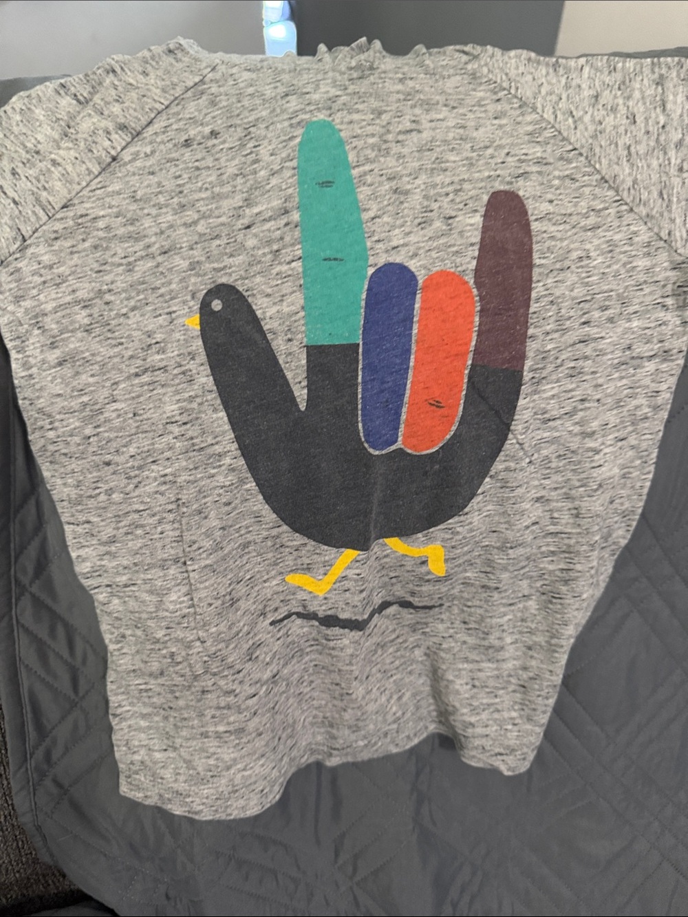 Gray hooded long sleeve Tee Colorful turkey Graphic perfect for Thanksgiving